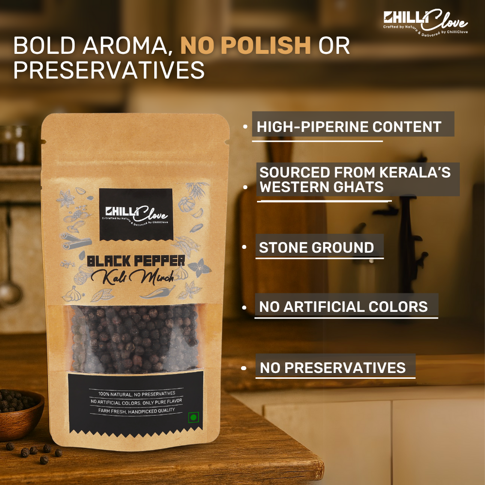 Natural Black Pepper (Kali Mirch) – Bold, Pungent, and Pure