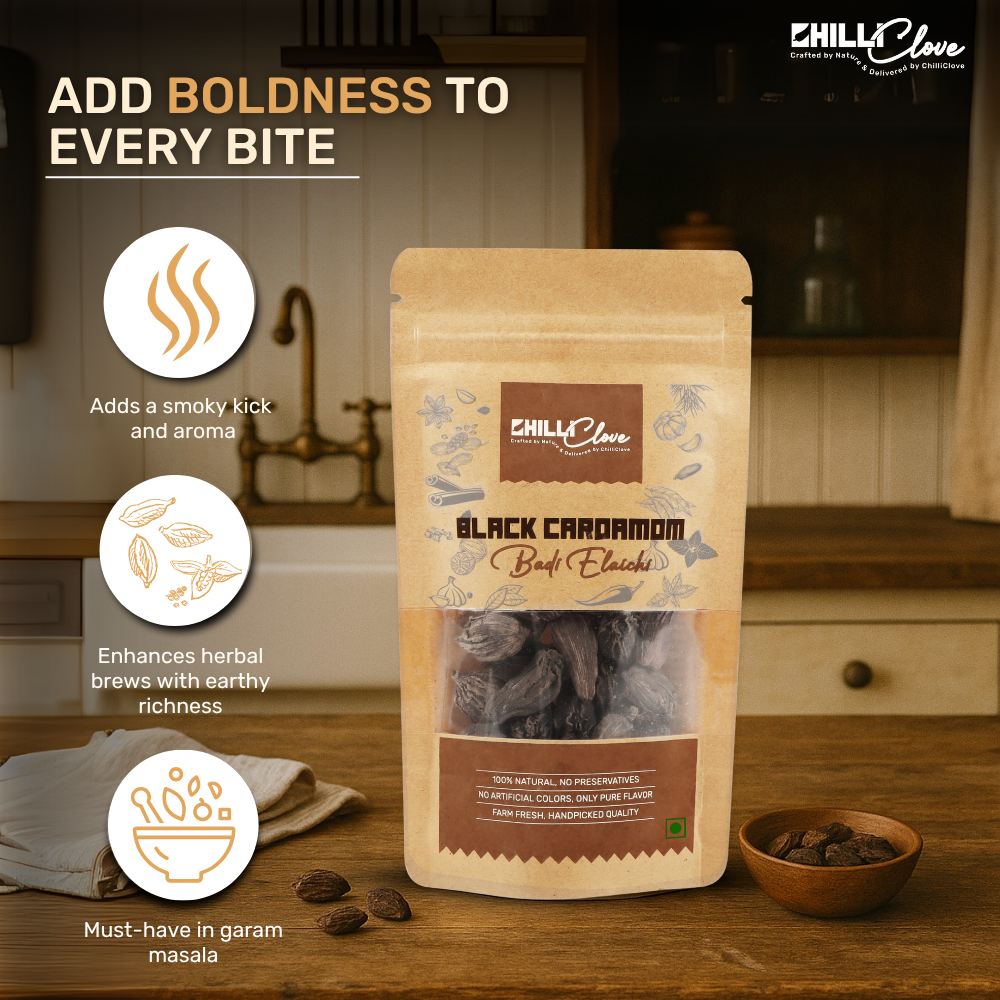 Natural Black Cardamom (Badi Elaichi) – A Bold, Smoky Flavor in Every Pod