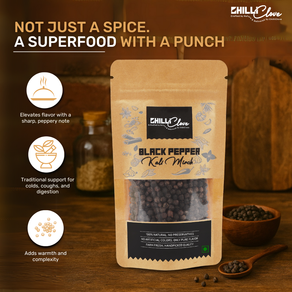 Natural Black Pepper (Kali Mirch) – Bold, Pungent, and Pure
