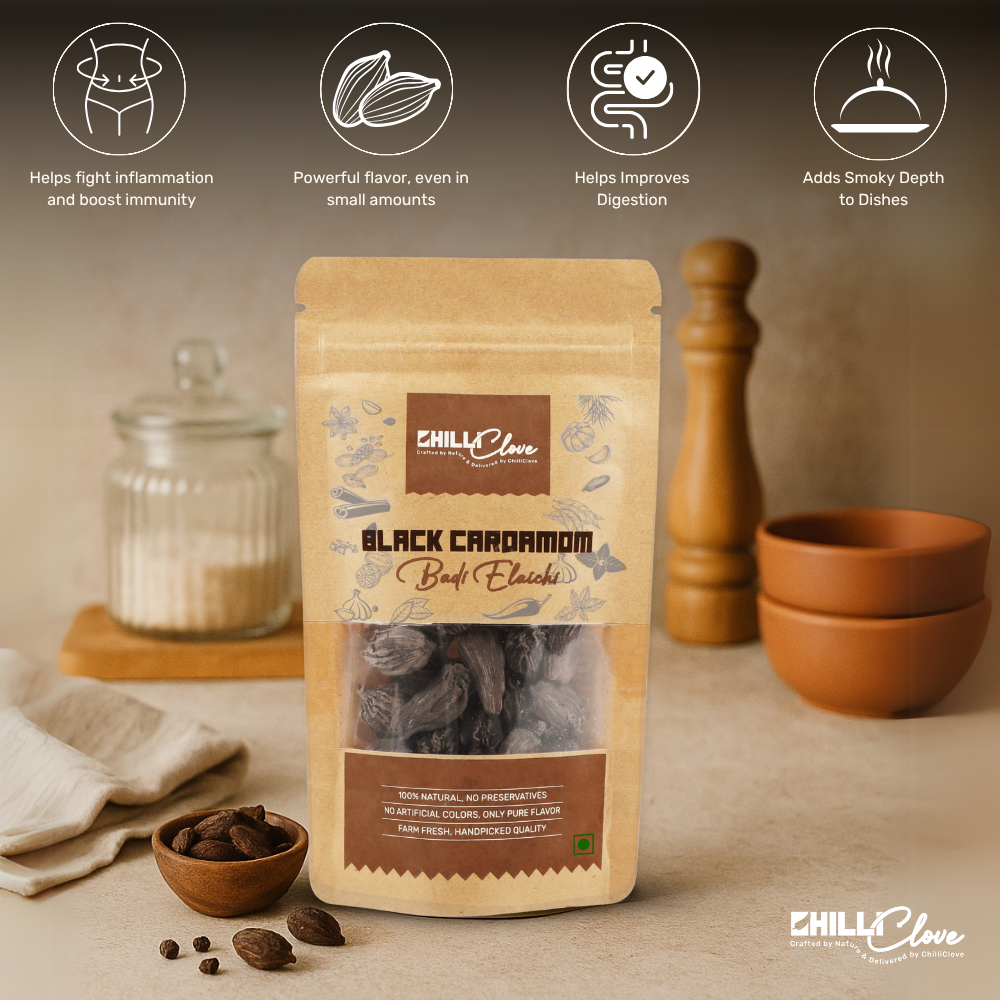 Natural Black Cardamom (Badi Elaichi) – A Bold, Smoky Flavor in Every Pod