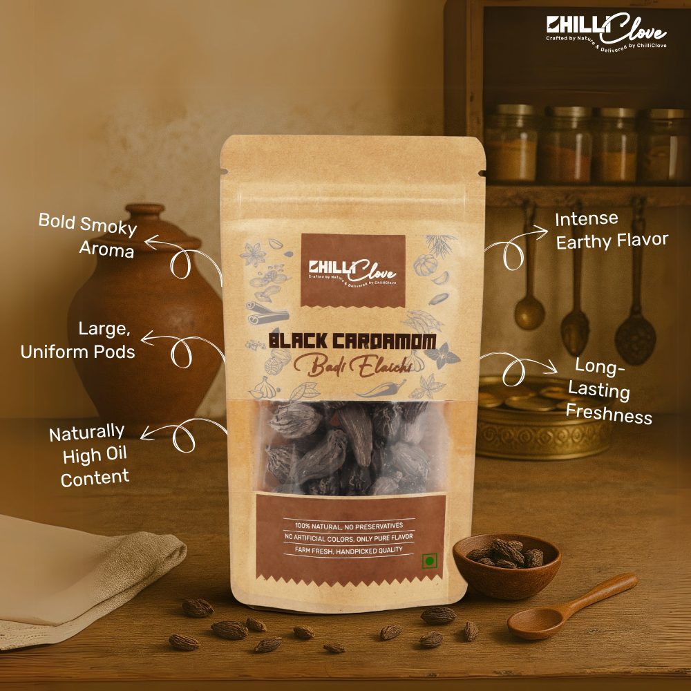 Natural Black Cardamom (Badi Elaichi) – A Bold, Smoky Flavor in Every Pod